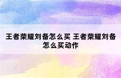 王者荣耀刘备怎么买 王者荣耀刘备怎么买动作